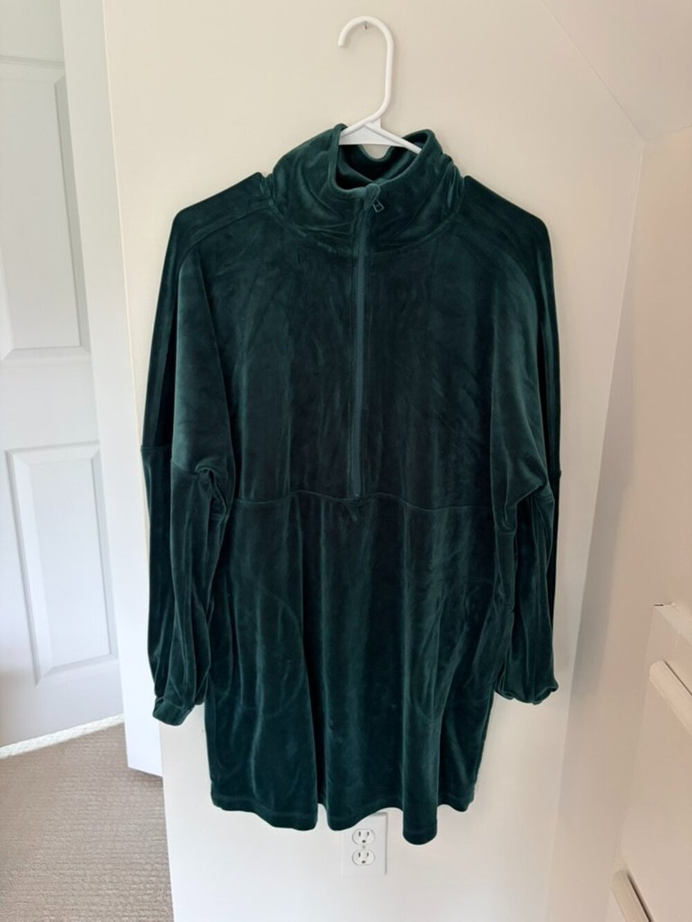 Anthropologie Saturday Sunday Rosalind Velvet Velour Green Zip Tunic Dress SZ S